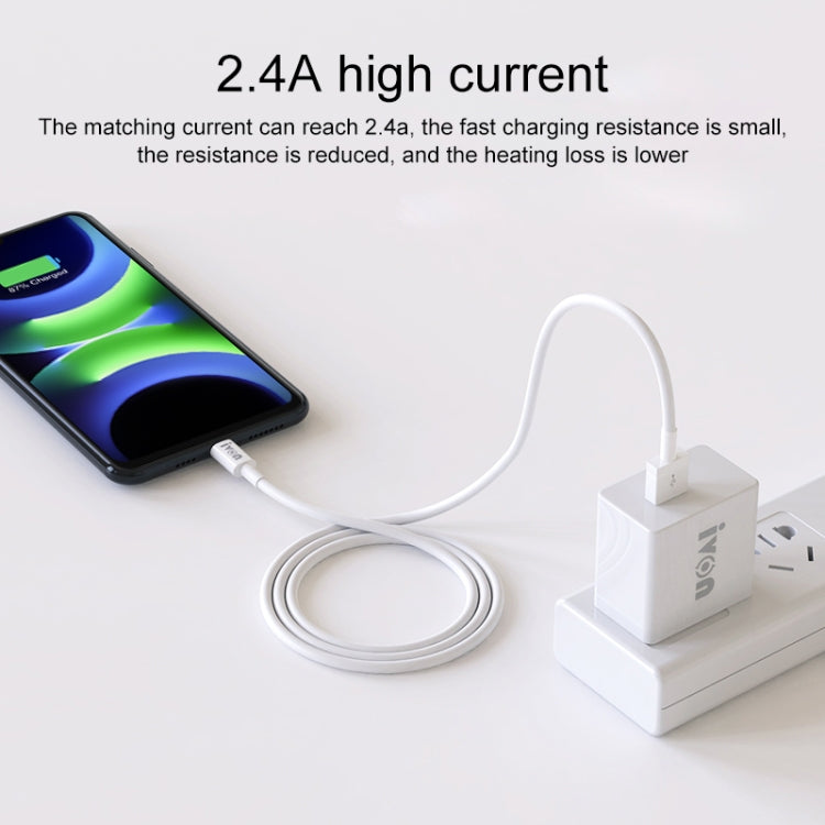 Micro USB charging cable with 2.4A fast-charge setup, white 1m