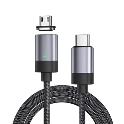 Magnetic charging cable with braided cord and USB-C to micro USB connector heads
