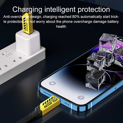 USB to USB-C fast charge cable, yellow connector ends on black braided cable