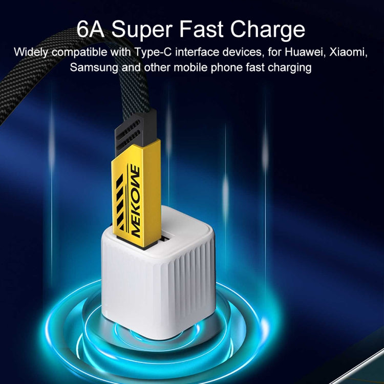 USB to USB-C fast charge cable, 6A yellow connector on black braided cable