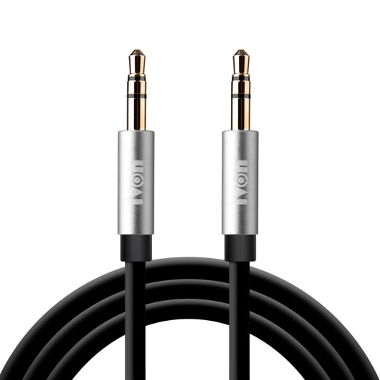 3.5mm AUX audio cable with black housing and silver male-to-male connectors, 1 m