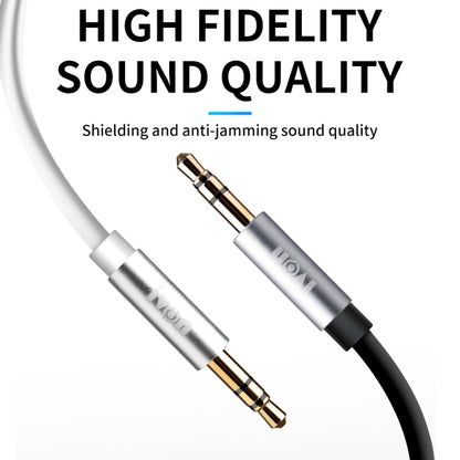 3.5mm AUX audio cable with black-and-silver jacket and gold-plated male 3.5mm plugs
