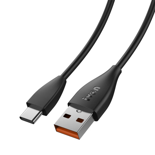 Black USB-A to USB-C TPE fast charge cable, USB-C connector and USB-A plug