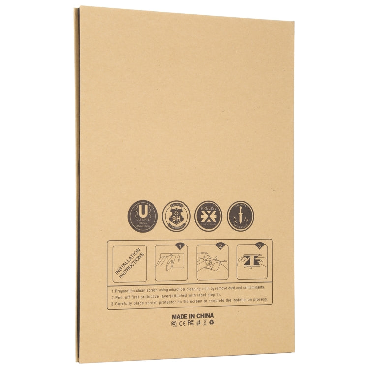 Tempered glass screen protector paper package back with certification icons and instructions