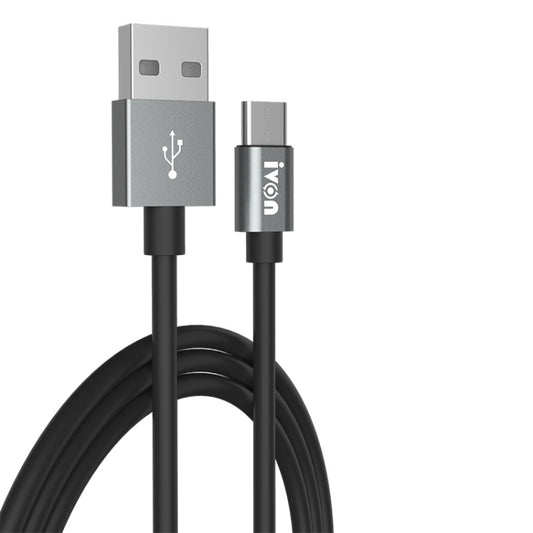Black USB-A to USB-C fast charging data cable with molded connectors