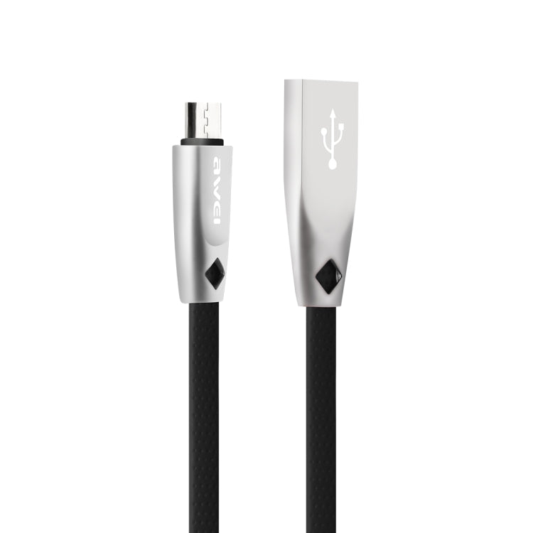 Black USB to Micro-USB data cable with metallic connectors