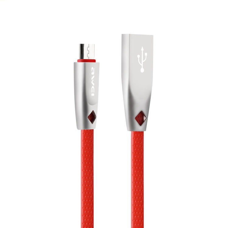 Red USB to Micro-USB data cable with metallic connectors