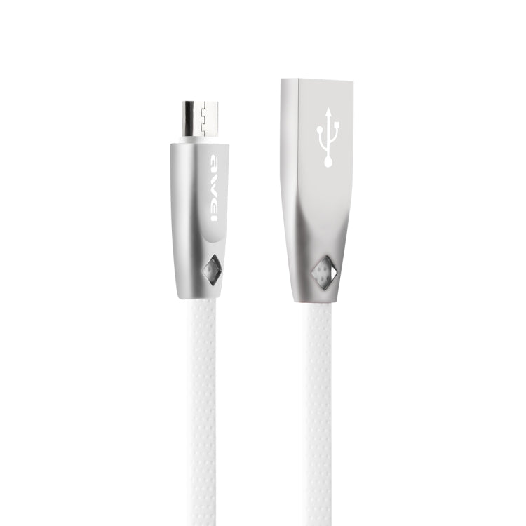 White USB to Micro-USB data cable with metallic connectors