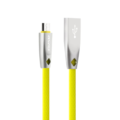 Yellow USB to Micro-USB data cable with metallic connectors