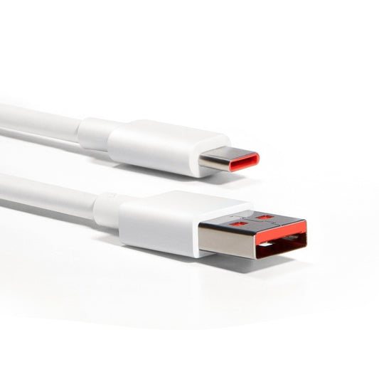 White USB-A to USB-C fast charging data cable with red-accent connectors, 1m