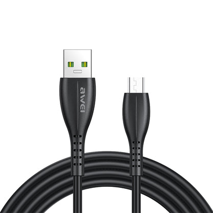 awei USB to micro USB charging cable, black with green connector accents