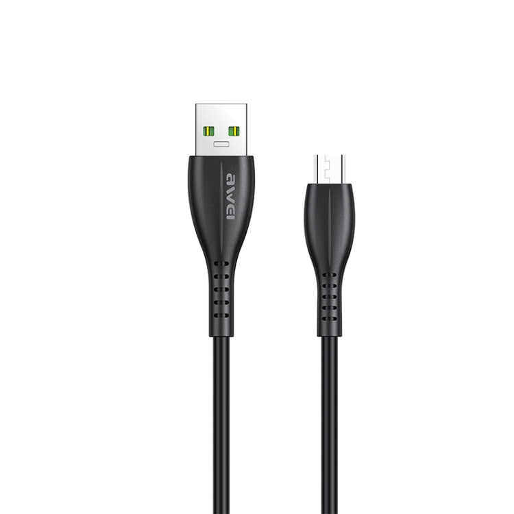 awei USB to micro USB charging cable, black cable with two plug ends