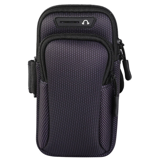 Double-layer zippered sport armband phone bag, black dotted fabric and top card slot