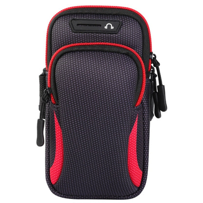 Black sport phone arm case with zipper, red trim, earphone hole pouch