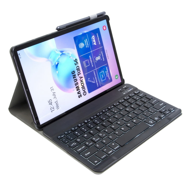 Bluetooth keyboard tablet case with stand, blue accents, angled viewing