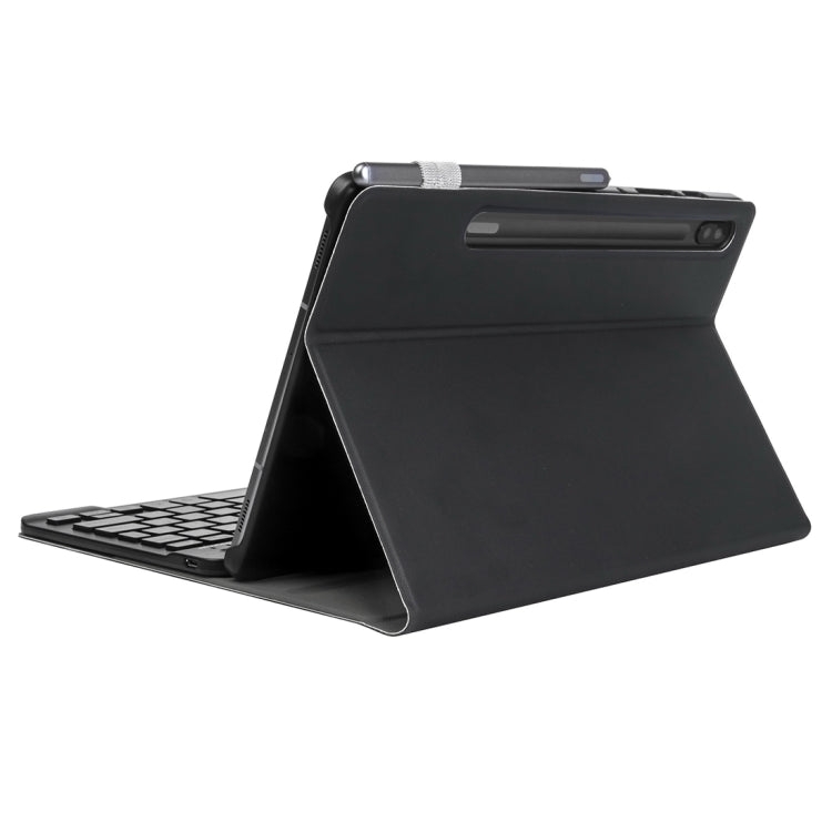 Bluetooth keyboard tablet case with stand, black cover folded upright