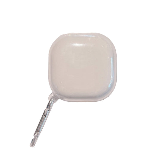 Clear TPU earbud case with metal hook, open lid and hinge design