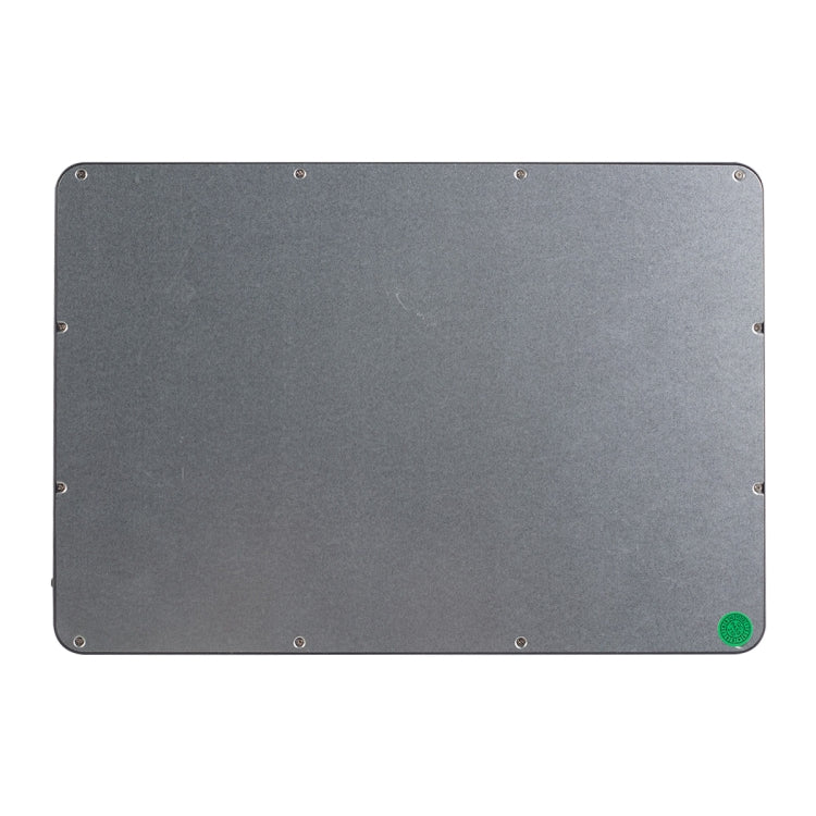 Dark gray portable keyboard back panel with screw holes and green dot