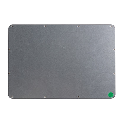 Dark gray portable keyboard back panel with screw holes and green dot