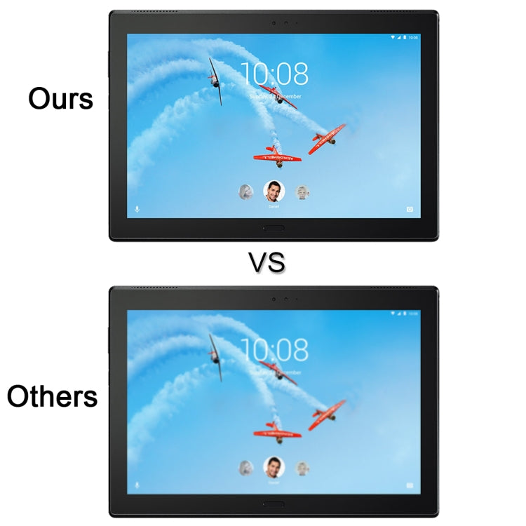 Tempered glass screen protector film comparison: clearer tablet display on top