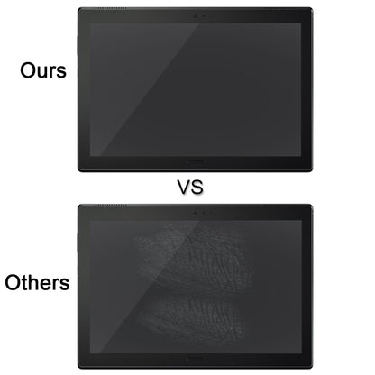 Tempered glass screen protector film comparison showing clearer dark-screen view