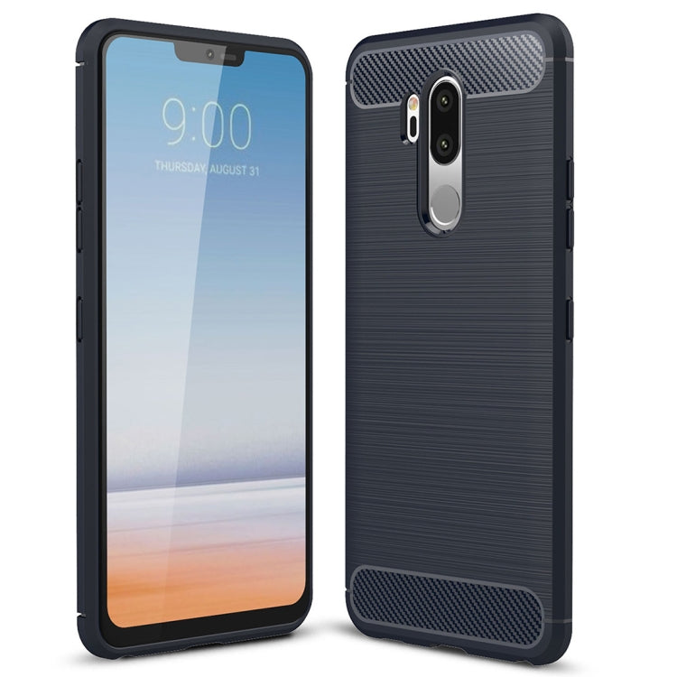 Shockproof TPU phone case for LG G7 ThinQ with carbon-fiber textured back and ports