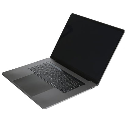 Open laptop dummy model with dark screen and keyboard deck, angled view