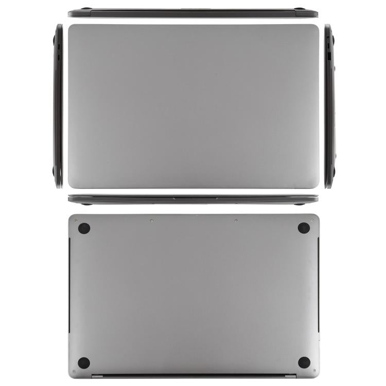 Two-sided laptop dummy model showing rear and bottom panels, gray finish