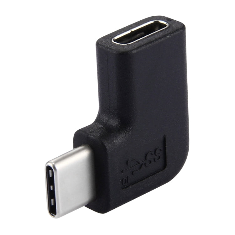 Black 90-degree USB-C adapter with L-shaped connector for phones and tablets