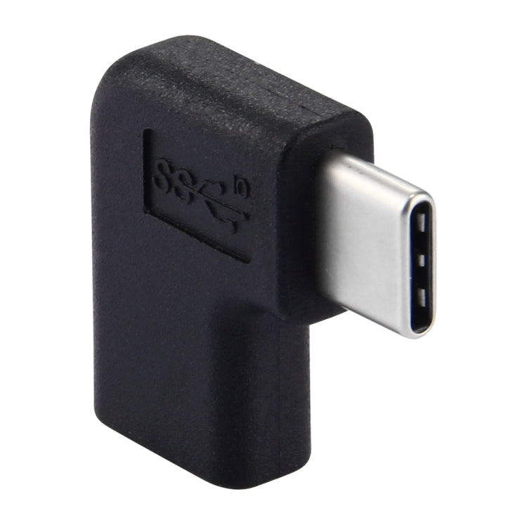 Black 90-degree USB-C adapter showing side profile and port alignment