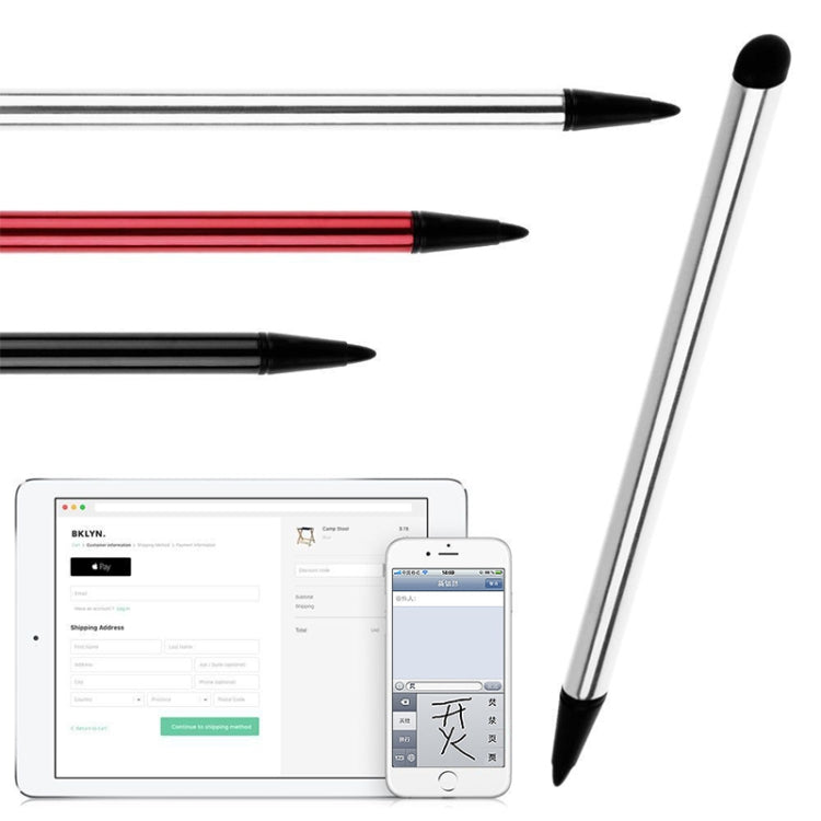 Capacitive stylus pen with pointed tip and matching second pen for devices