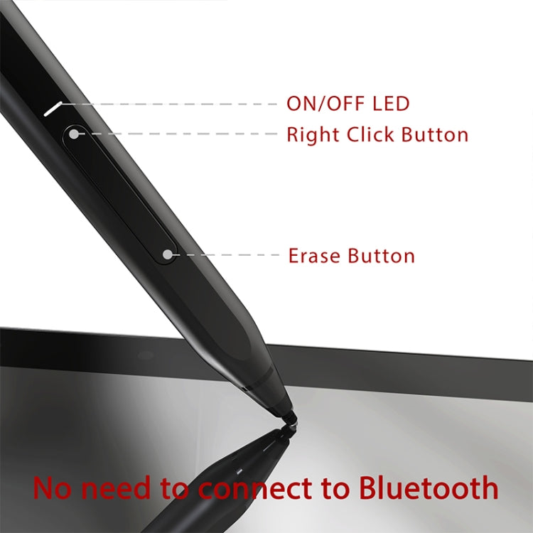 Black stylus pen with side buttons and pointed tip for drawing