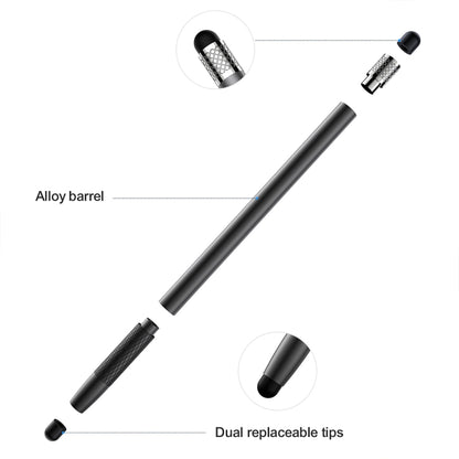 Black stylus pen with alloy barrel and dual replaceable tips
