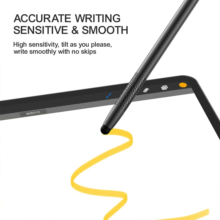 Black stylus pen drawing a smooth line on a tablet screen