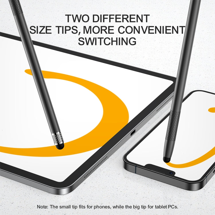 Black stylus pen showing two different tip sizes for phones and tablet PCs