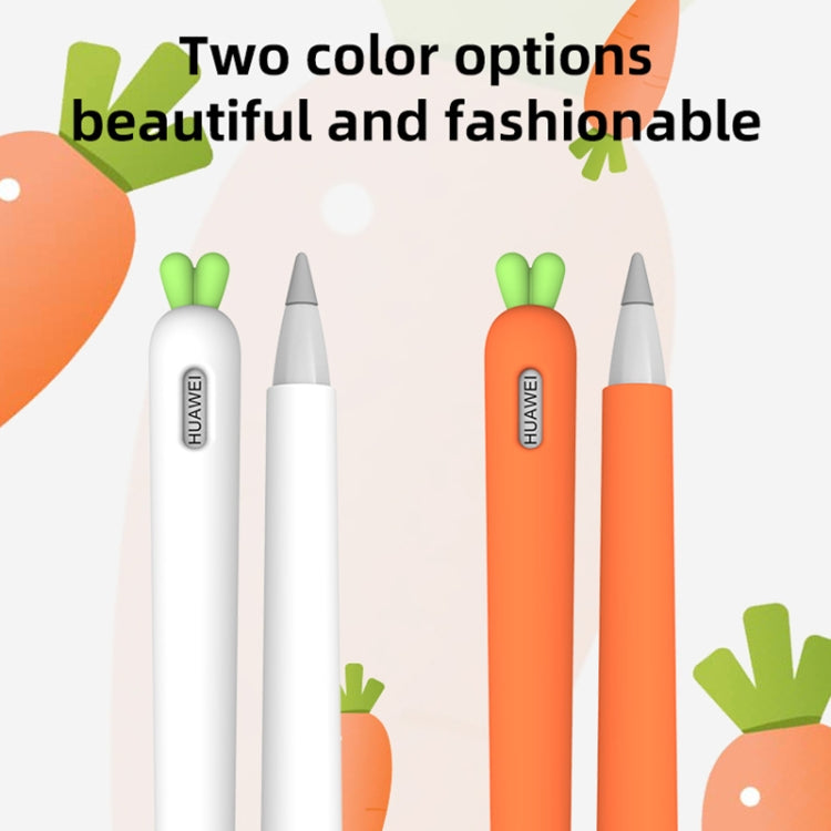 Two silicone stylus covers: orange and white, each with green carrot top