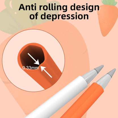 Orange silicone stylus cover with green carrot top and anti-roll grip