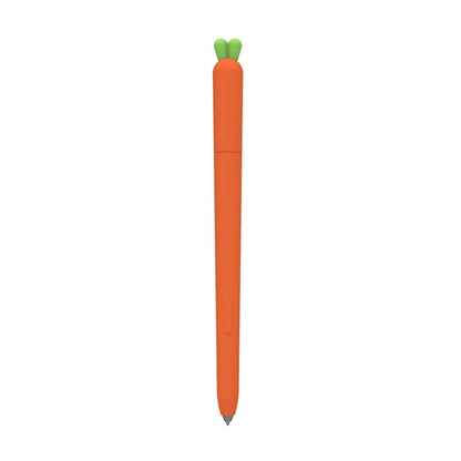 Orange carrot-shaped silicone stylus cover with green tip, protective fit