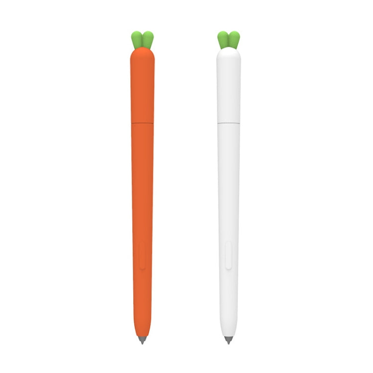 Orange and white carrot-shaped silicone stylus covers with green tips