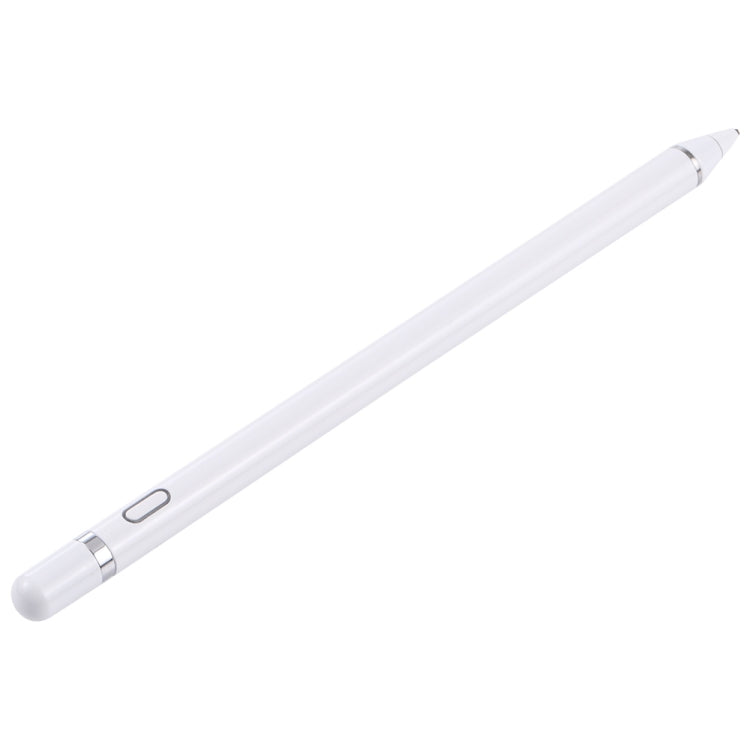 White active capacitive stylus pen, side view with oval button