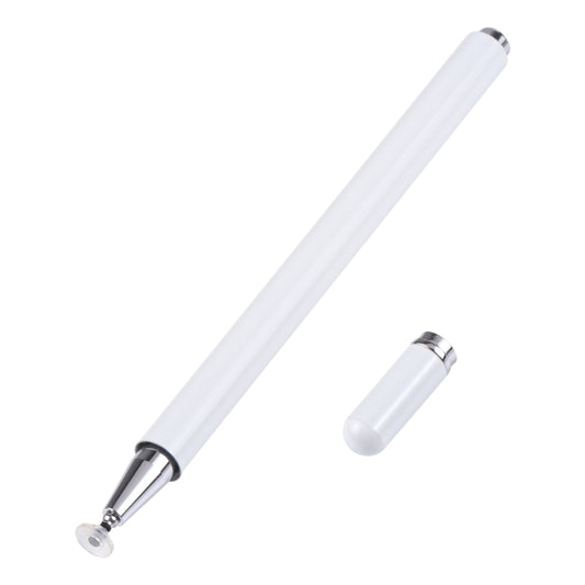 Universal capacitive stylus pen with clear silicone disc nib tip, silver cap