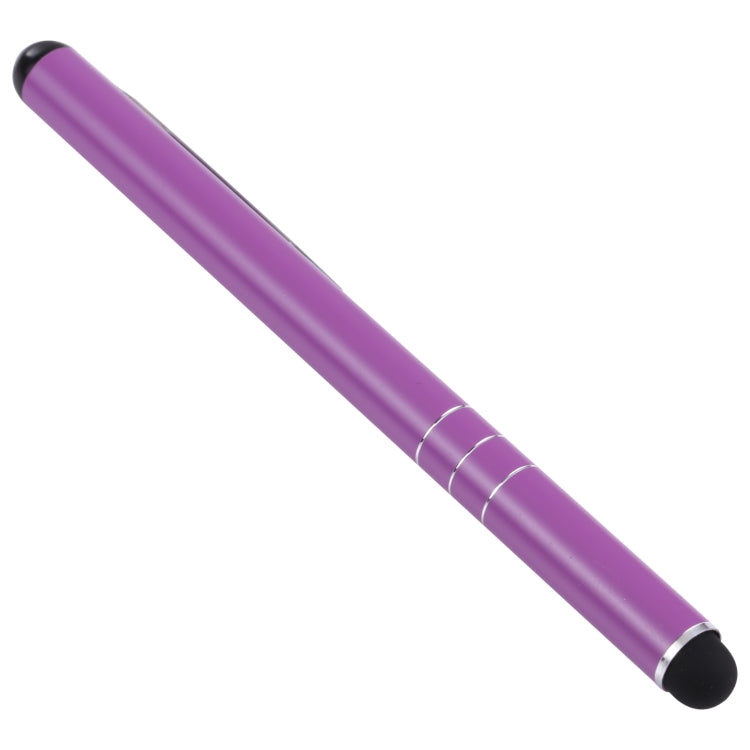 Purple phone writing stylus pen with black rubber tip and three-ring grip detail