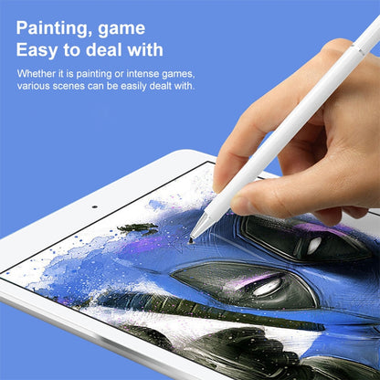 White capacitive stylus pen used by hand on tablet for drawing