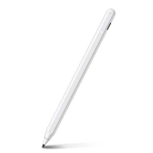 White capacitive stylus pen with pointed tip, slim oval body.