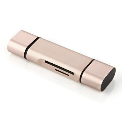 Gold USB 3-port card reader adapter with dual card slots and side port openings