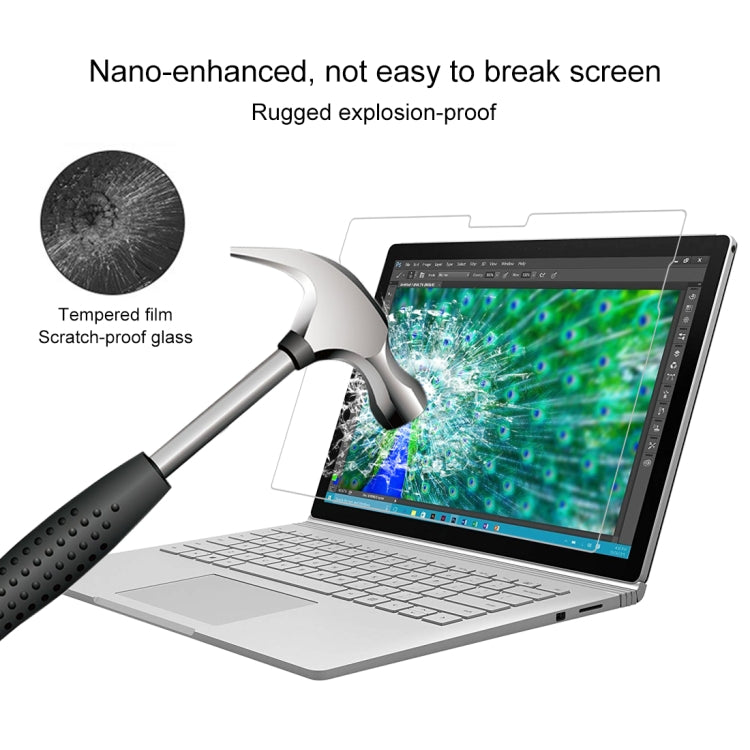 Tempered glass screen protector film for Surface Book 13.5, impact protection with hammer