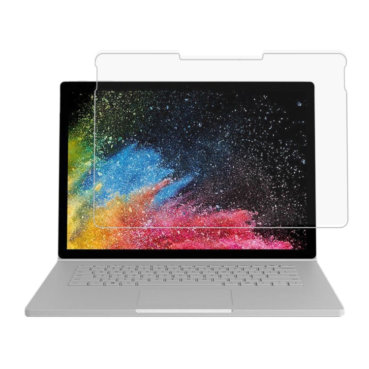 Tempered glass screen protector film for Surface Book 2 15-inch, placed over laptop screen