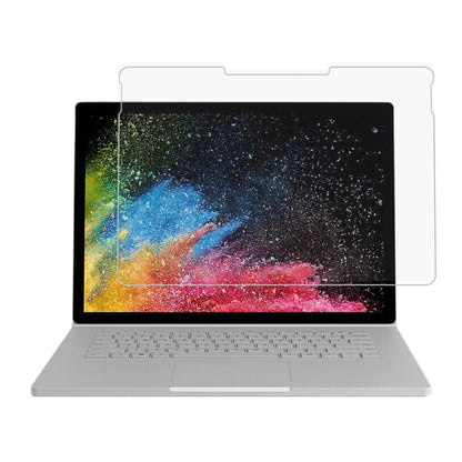 Tempered glass screen protector film for Surface Book 2 15-inch, placed over laptop screen