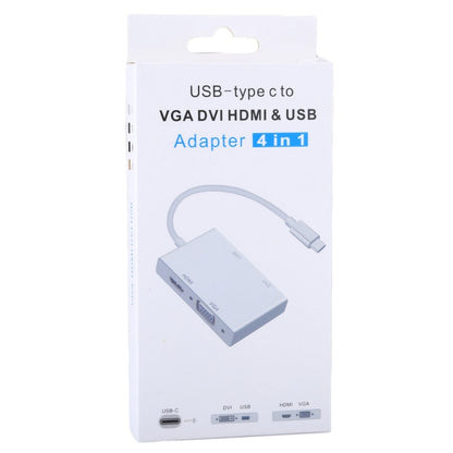 USB-C to VGA, DVI, HDMI and USB adapter displayed on retail package