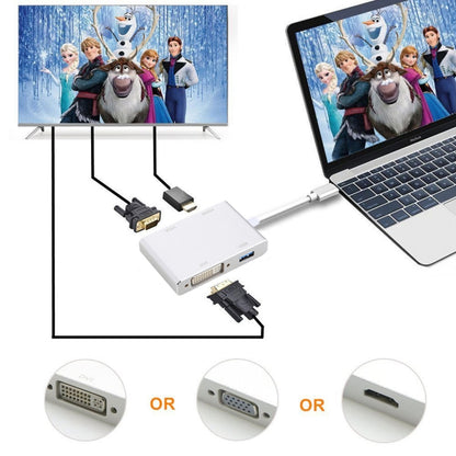 USB-C 4-in-1 adapter for VGA or HDMI connections between laptop and TV
